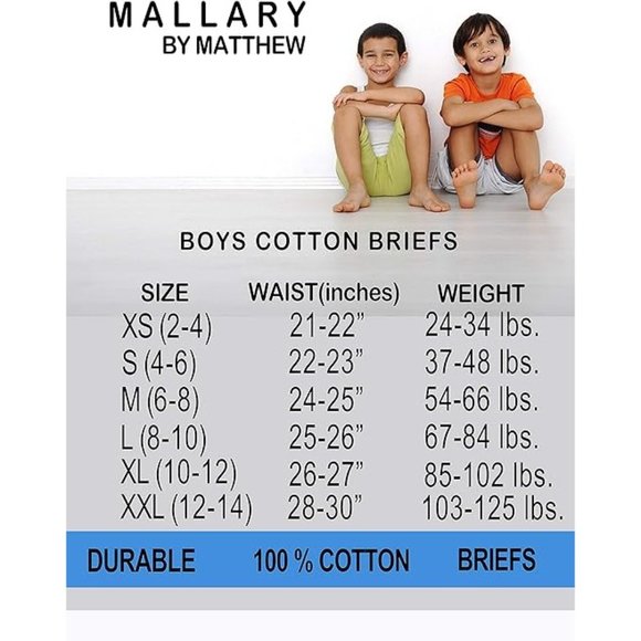 MALLARY BY MATTHEW Boys 100% Cotton Briefs Underwear (8 Pack) Black/White Briefs - Picture 6 of 7